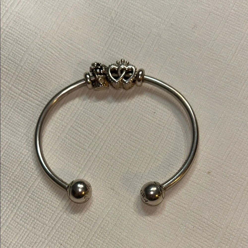 Pandora Silver double charm and with stoppers bracelet size 6.5/7 - Picture 1 of 5